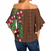 Tonga Language Week Off Shoulder Wrap Waist Top Heilala Floral Brown LT05 - Polynesian Pride