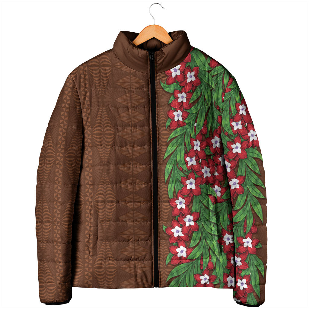 Tonga Language Week Padded Jacket Heilala Floral Brown LT05 - Polynesian Pride