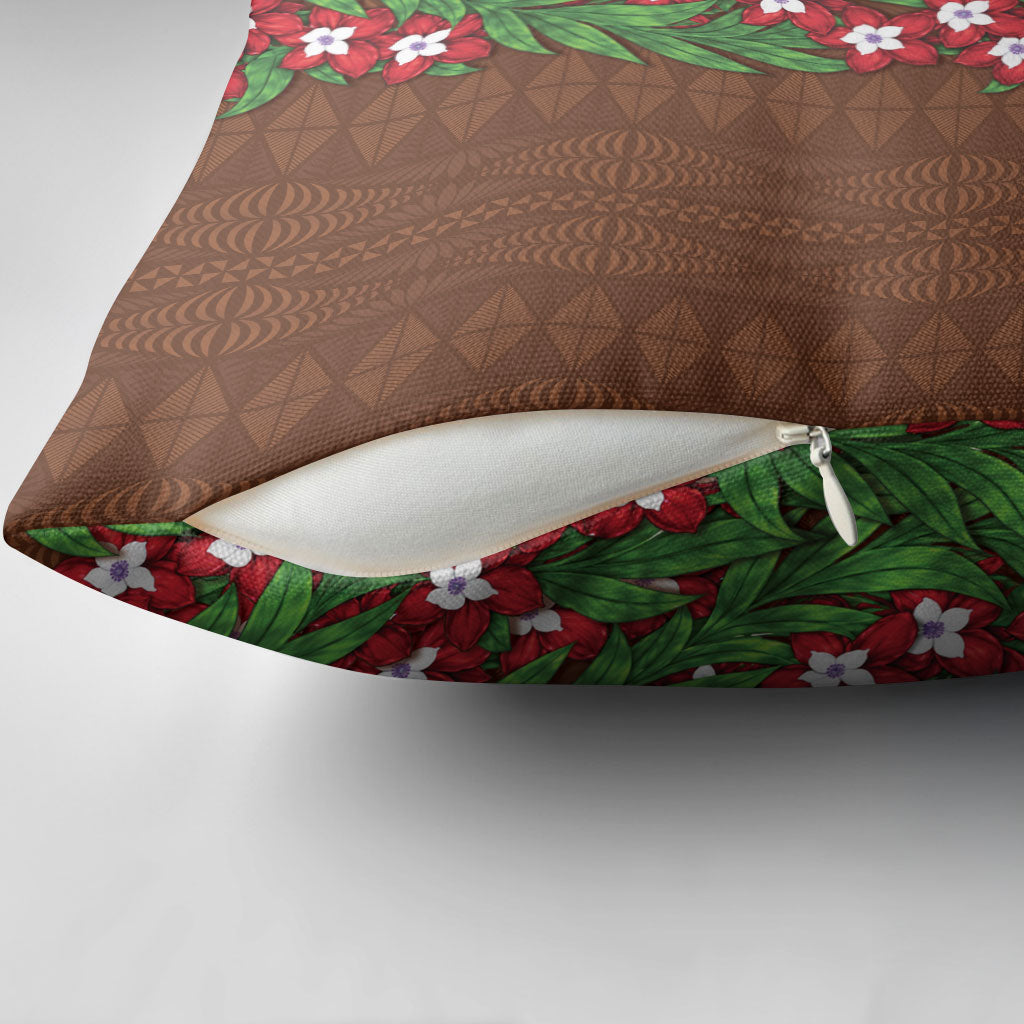 Tonga Language Week Pillow Cover Heilala Floral Brown LT05 - Polynesian Pride