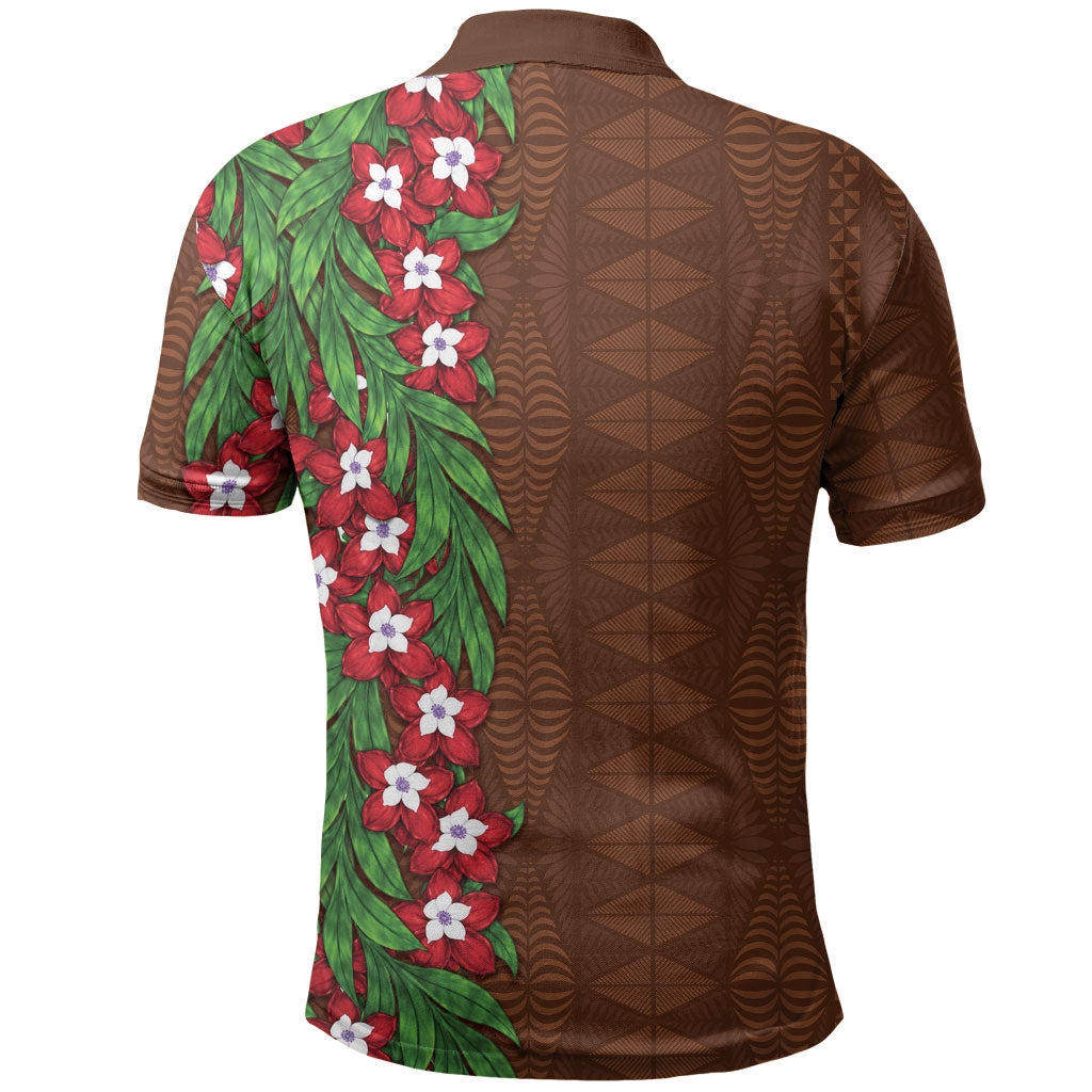 Tonga Language Week Polo Shirt Heilala Floral Brown LT05 - Polynesian Pride