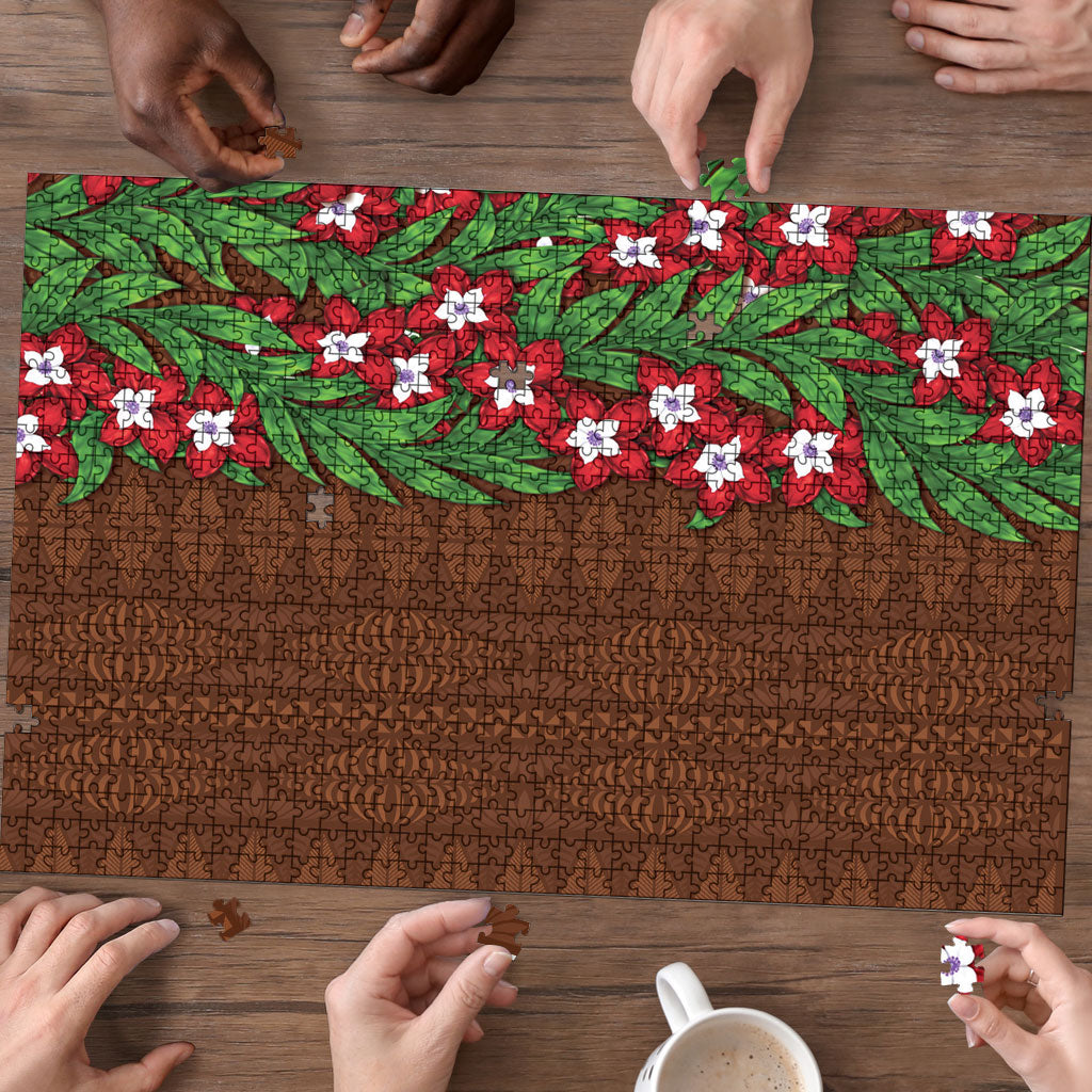 Tonga Language Week Puzzle Heilala Floral Brown LT05 - Polynesian Pride