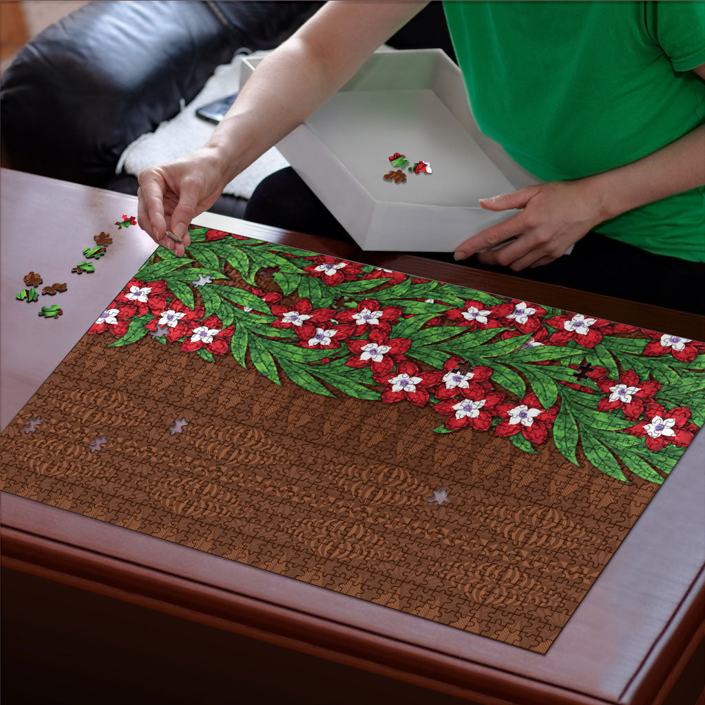Tonga Language Week Puzzle Heilala Floral Brown LT05 - Polynesian Pride