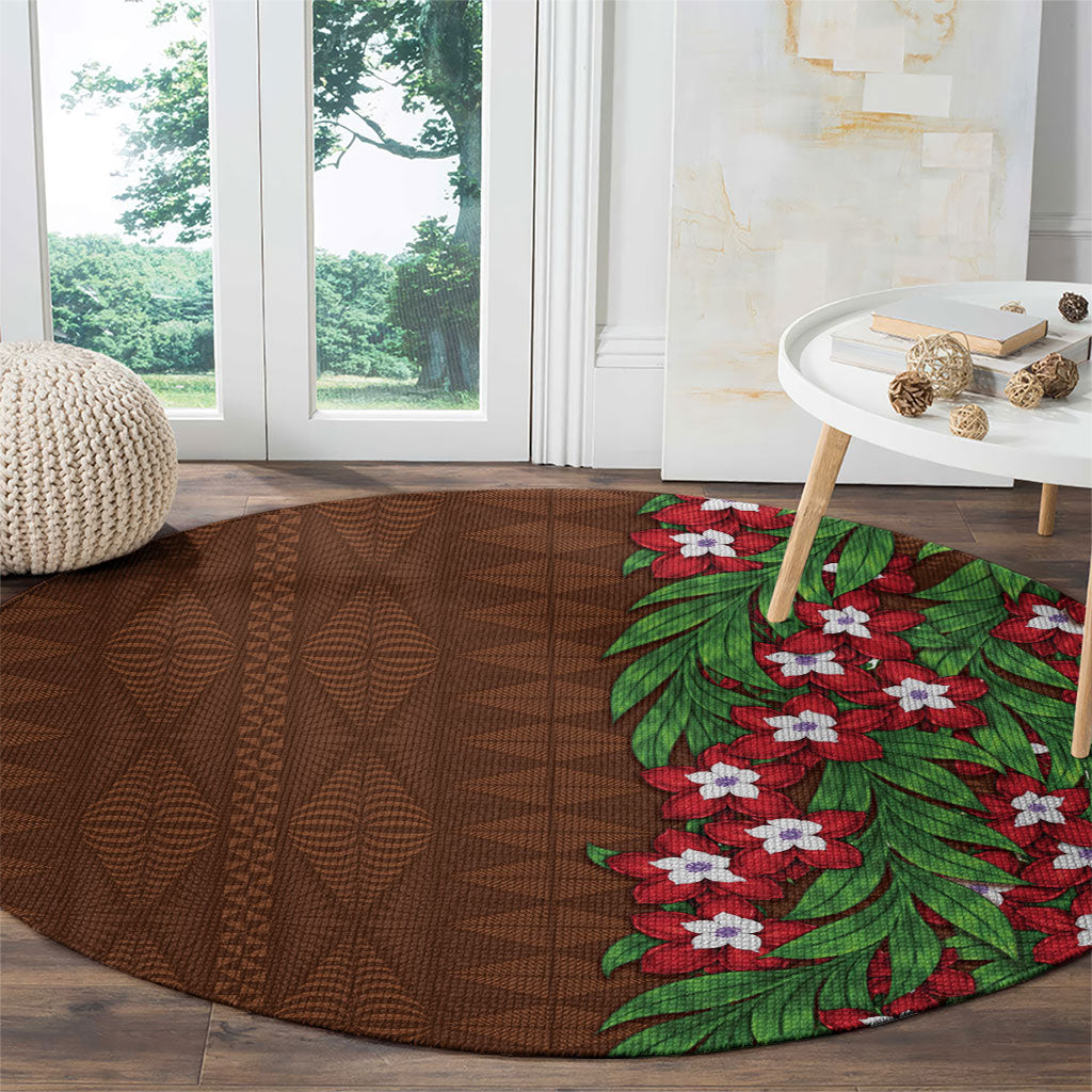 Tonga Language Week Round Carpet Heilala Floral Brown LT05 - Polynesian Pride