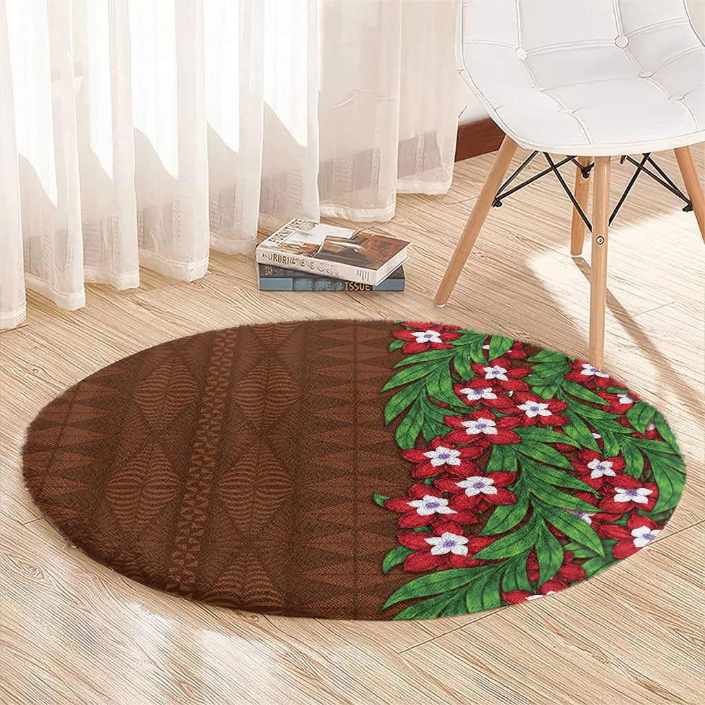 Tonga Language Week Round Carpet Heilala Floral Brown LT05 - Polynesian Pride