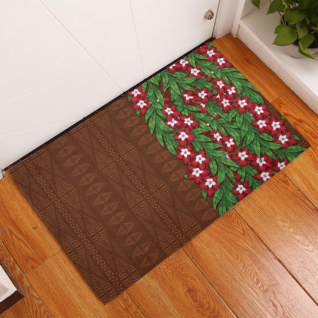 Tonga Language Week Rubber Doormat Heilala Floral Brown LT05 - Polynesian Pride
