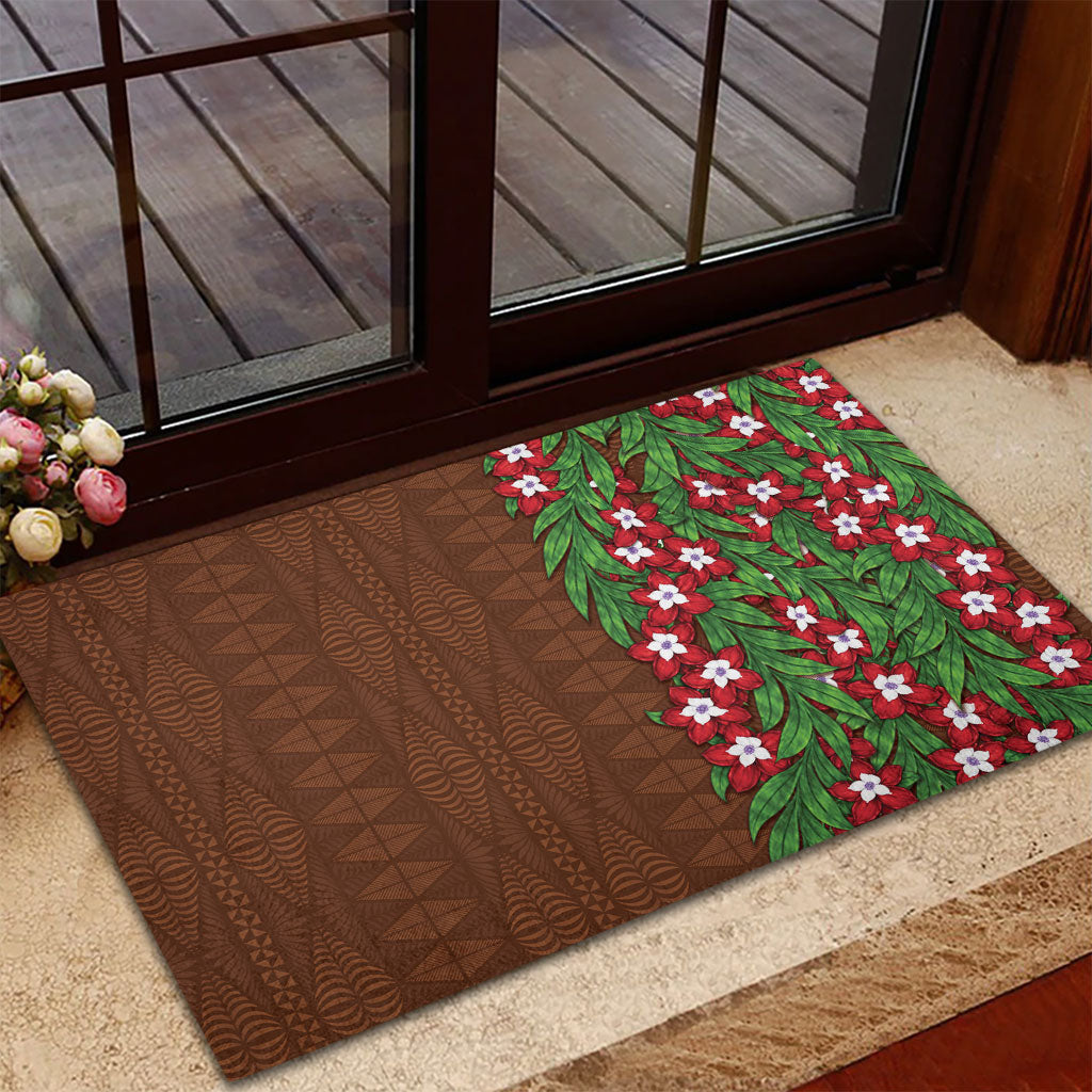 Tonga Language Week Rubber Doormat Heilala Floral Brown LT05 - Polynesian Pride