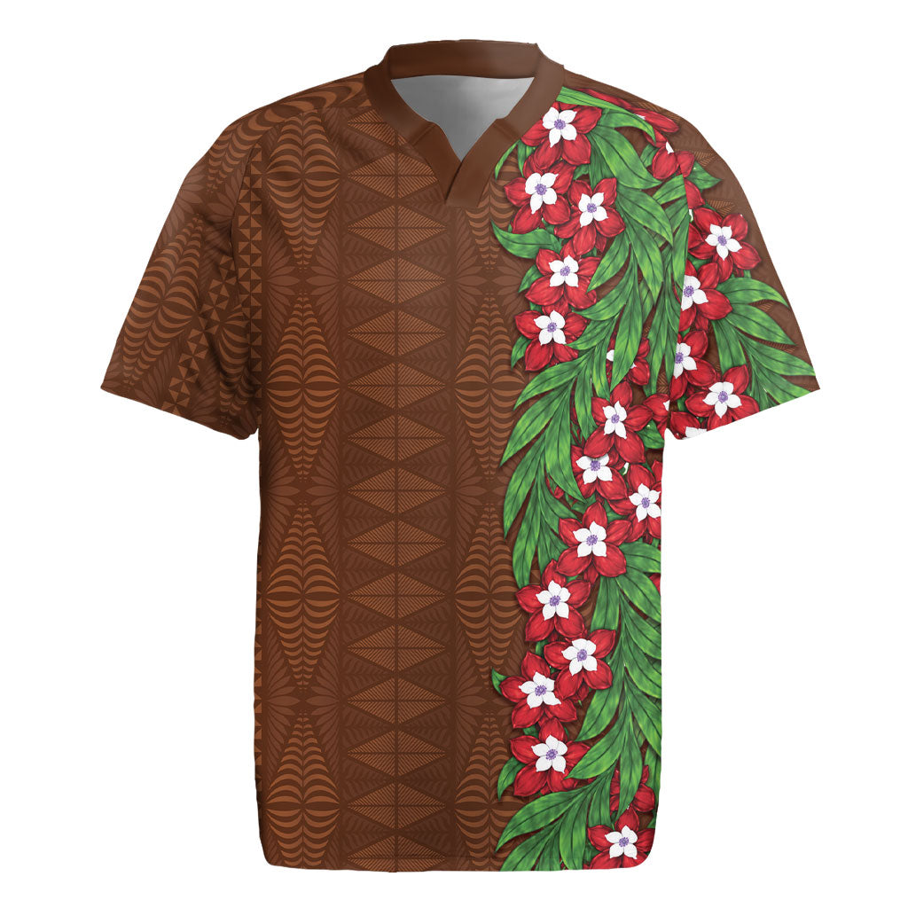 Tonga Language Week Rugby Jersey Heilala Floral Brown LT05 Brown - Polynesian Pride