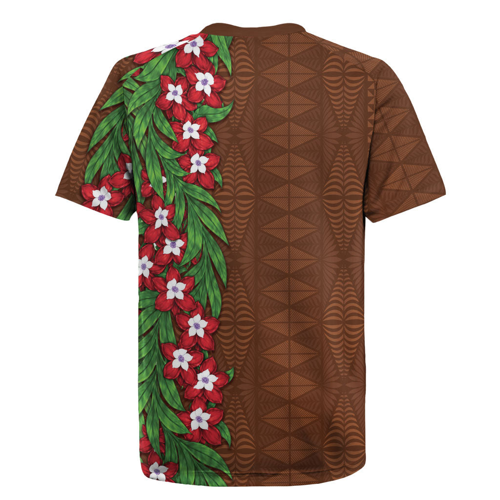 Tonga Language Week Rugby Jersey Heilala Floral Brown LT05 - Polynesian Pride