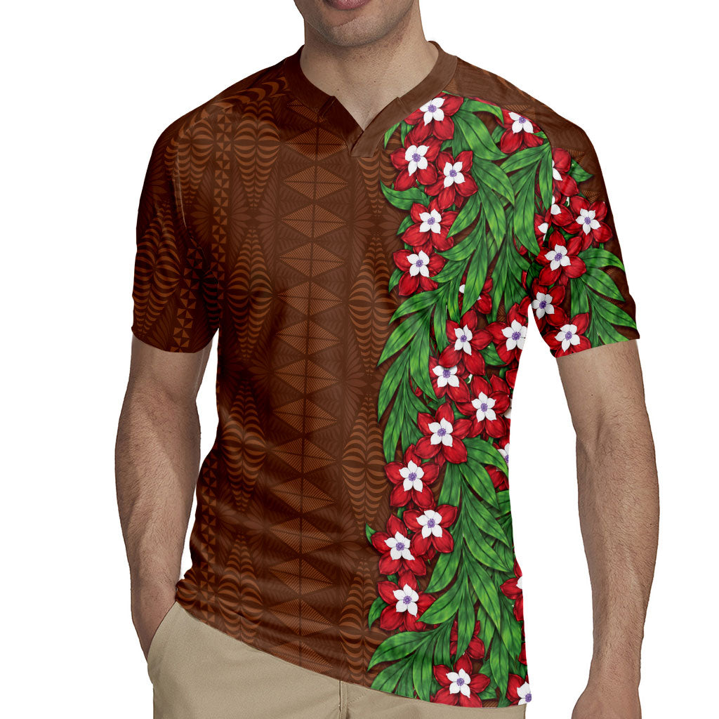 Tonga Language Week Rugby Jersey Heilala Floral Brown LT05 - Polynesian Pride