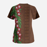 Tonga Language Week Scrub Top Heilala Floral Brown LT05 - Polynesian Pride