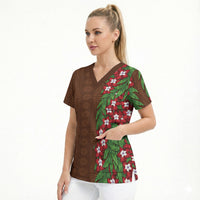 Tonga Language Week Scrub Top Heilala Floral Brown LT05 - Polynesian Pride