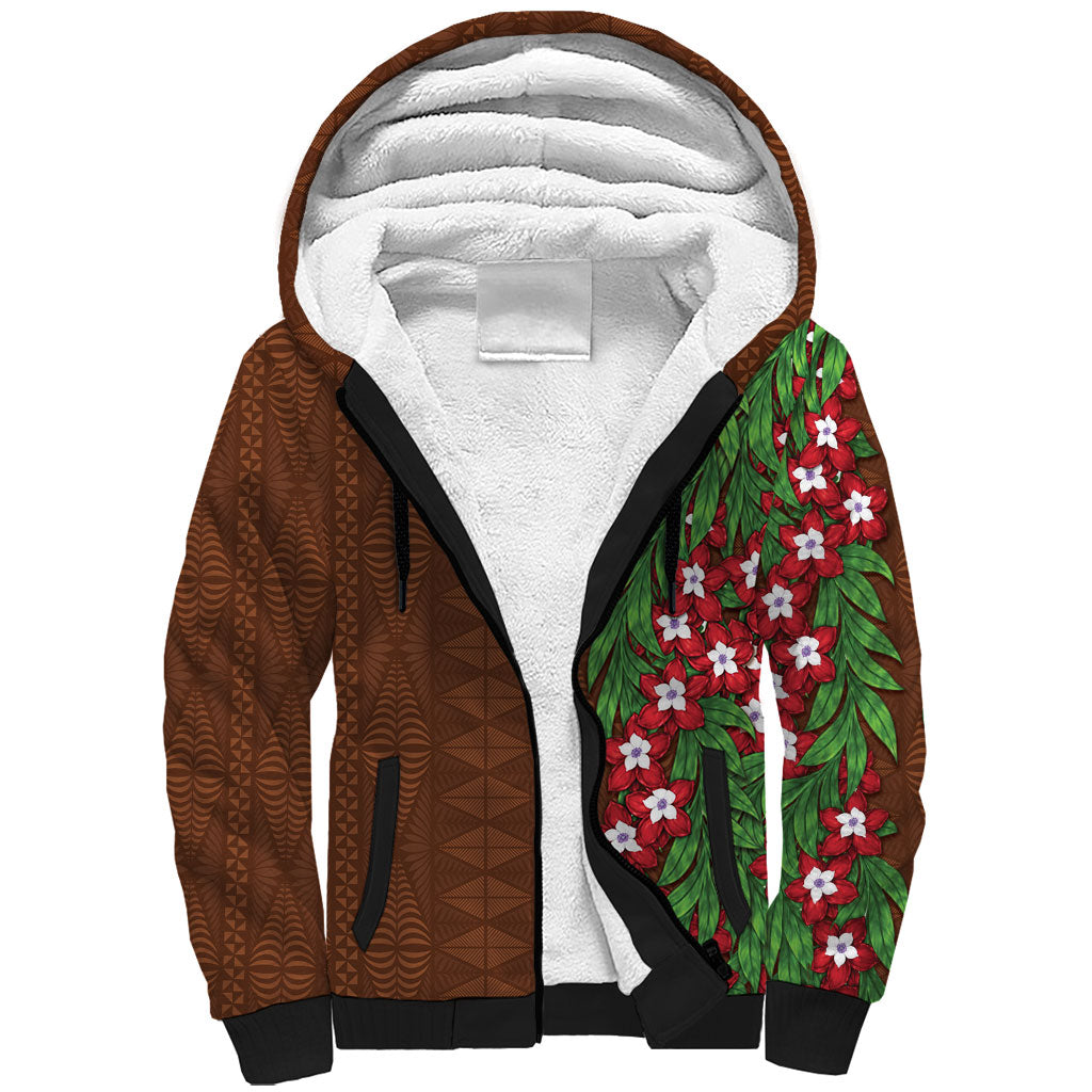 Tonga Language Week Sherpa Hoodie Heilala Floral Brown LT05 Unisex Brown - Polynesian Pride