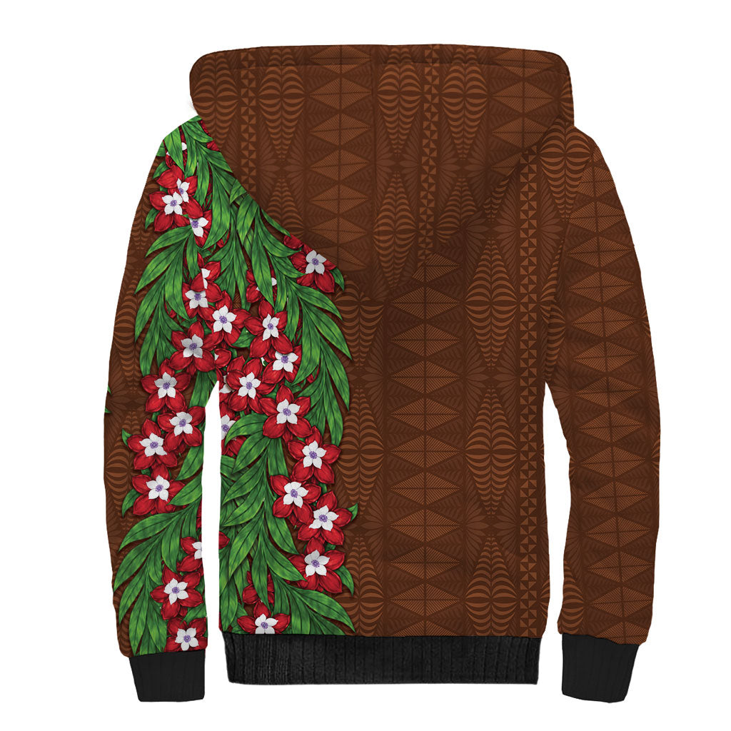 Tonga Language Week Sherpa Hoodie Heilala Floral Brown LT05 - Polynesian Pride