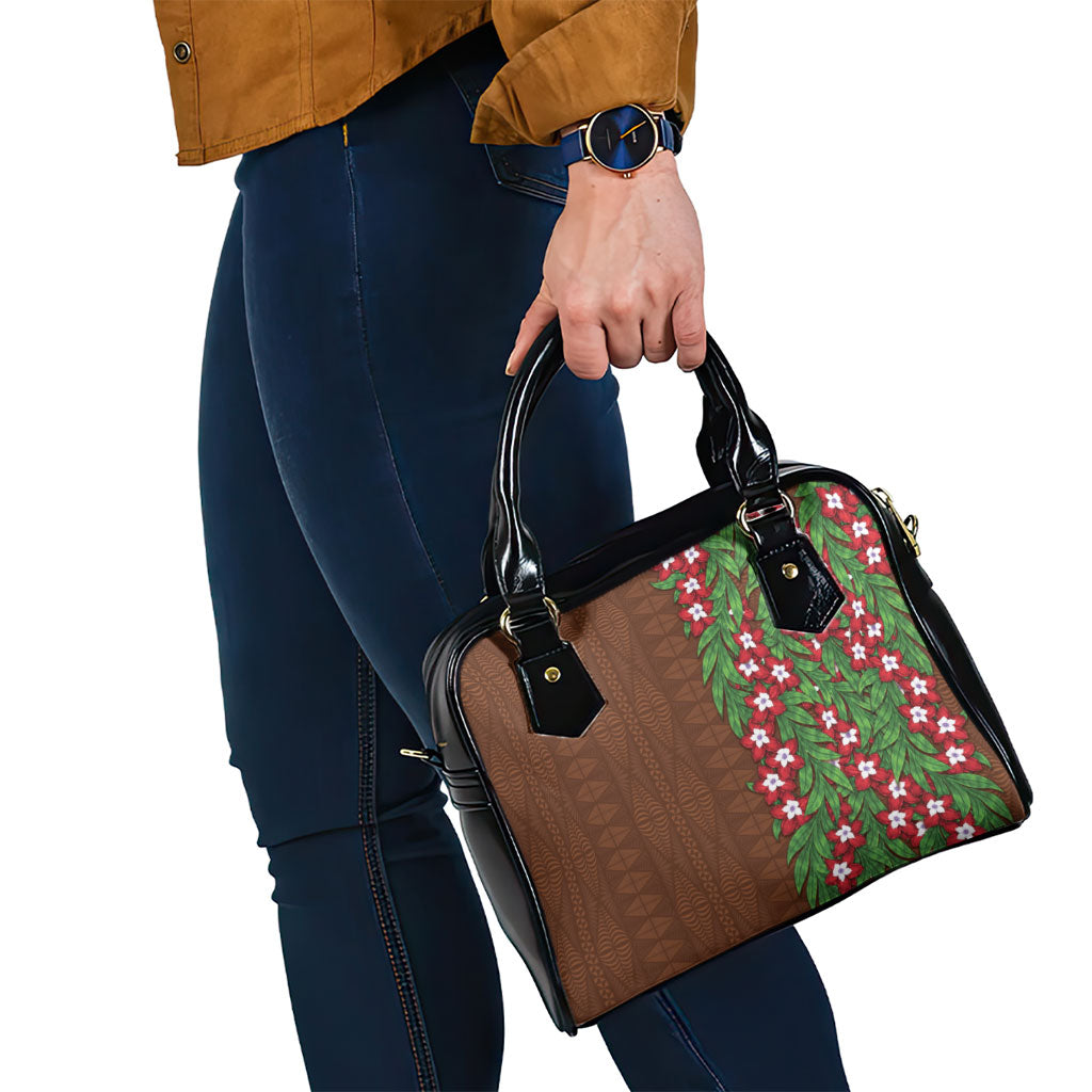Tonga Language Week Shoulder Handbag Heilala Floral Brown LT05 - Polynesian Pride