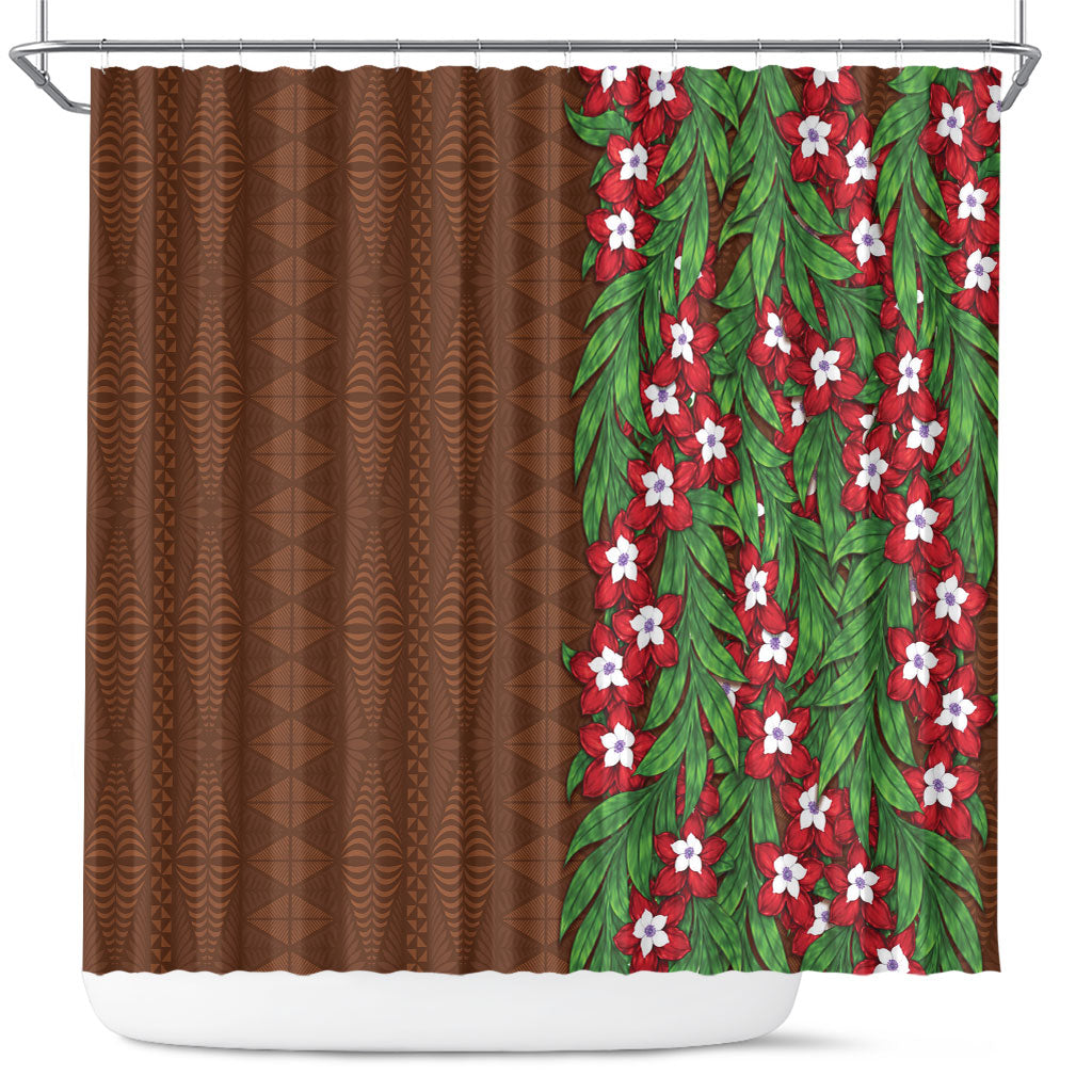Tonga Language Week Shower Curtain Heilala Floral Brown LT05 Brown - Polynesian Pride
