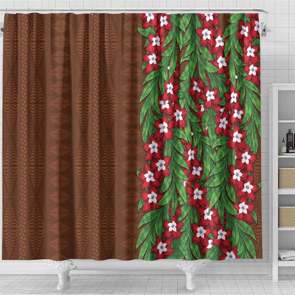 Tonga Language Week Shower Curtain Heilala Floral Brown LT05 - Polynesian Pride
