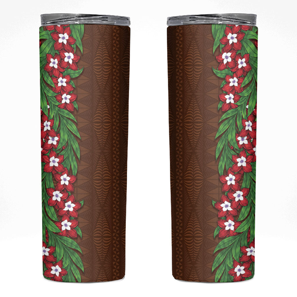 Tonga Language Week Skinny Tumbler Heilala Floral Brown LT05 Brown - Polynesian Pride