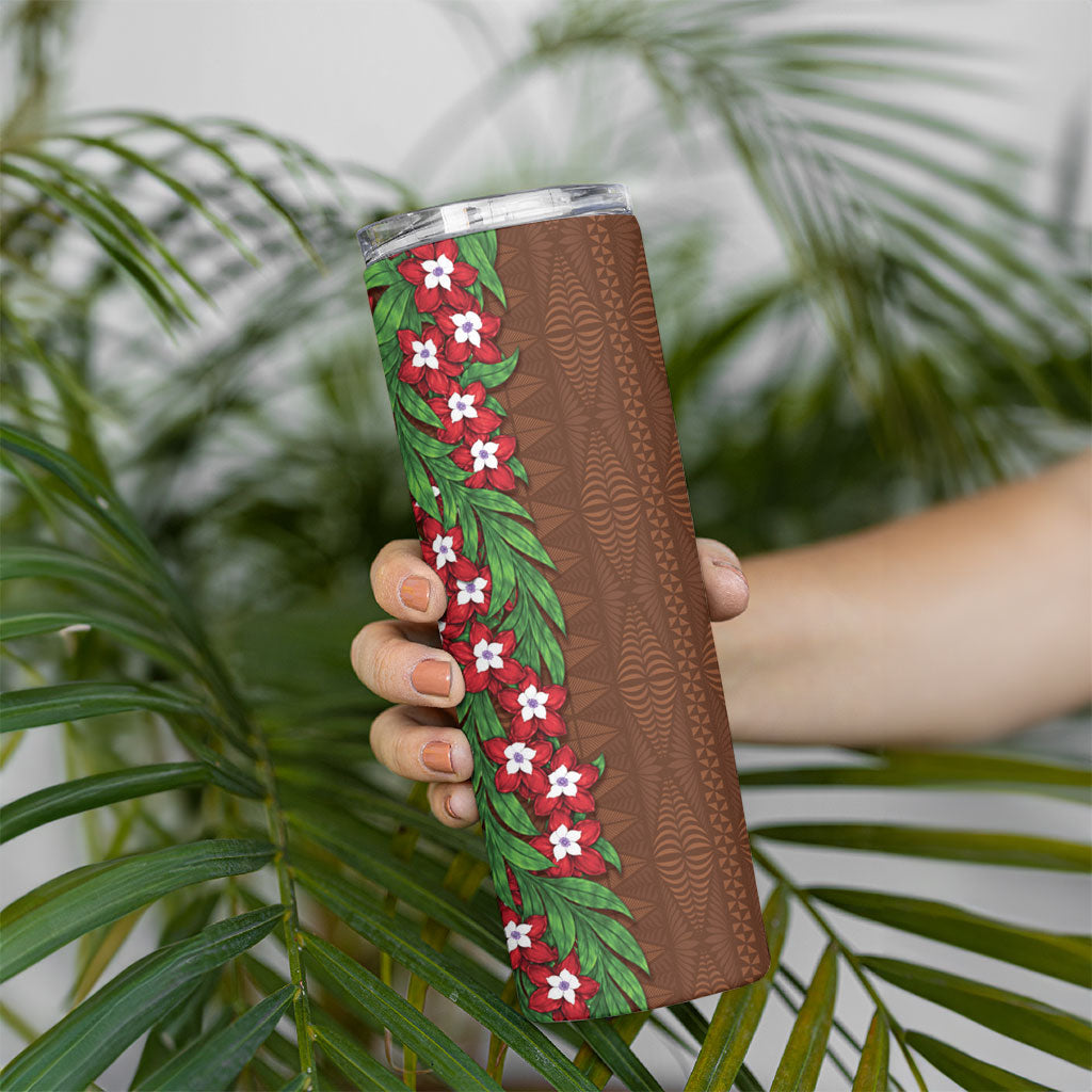 Tonga Language Week Skinny Tumbler Heilala Floral Brown LT05 - Polynesian Pride