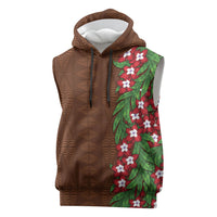 Tonga Language Week Sleeveless Hoodie Heilala Floral Brown LT05 Brown - Polynesian Pride
