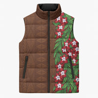 Tonga Language Week Sleeveless Puffer Jacket Heilala Floral Brown LT05 Unisex Brown - Polynesian Pride