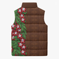 Tonga Language Week Sleeveless Puffer Jacket Heilala Floral Brown LT05 - Polynesian Pride