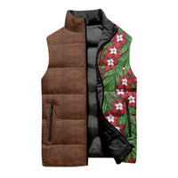 Tonga Language Week Sleeveless Puffer Jacket Heilala Floral Brown LT05 - Polynesian Pride