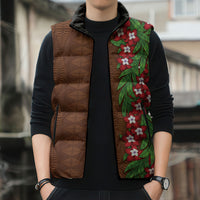 Tonga Language Week Sleeveless Puffer Jacket Heilala Floral Brown LT05 - Polynesian Pride