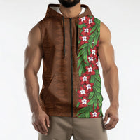 Tonga Language Week Sleeveless Zip Hoodie Heilala Floral Brown LT05 - Polynesian Pride