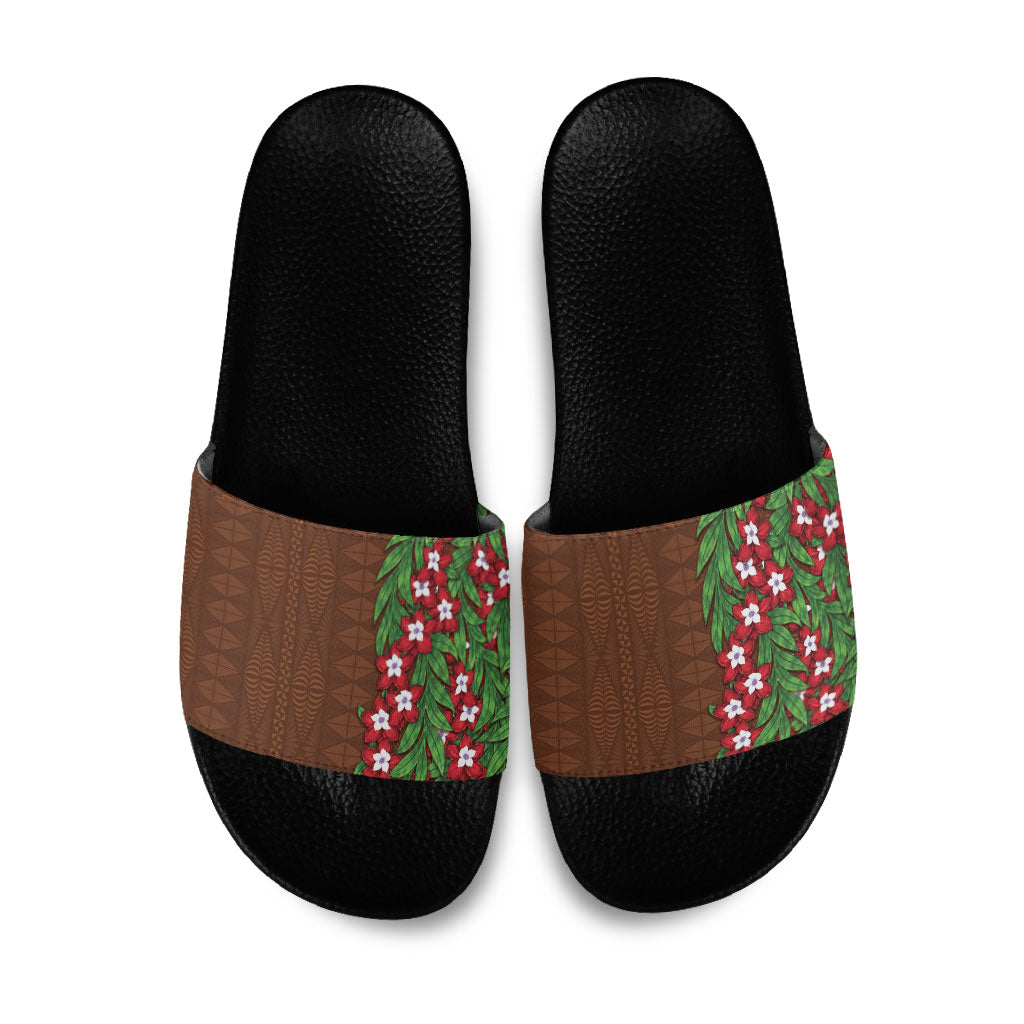 Tonga Language Week Slide Sandals Heilala Floral Brown LT05 Brown - Polynesian Pride