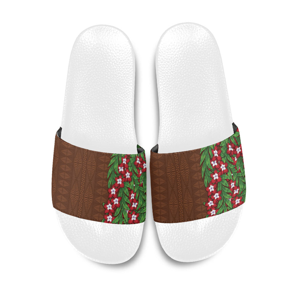 Tonga Language Week Slide Sandals Heilala Floral Brown LT05 Brown - Polynesian Pride