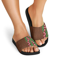 Tonga Language Week Slide Sandals Heilala Floral Brown LT05 - Polynesian Pride