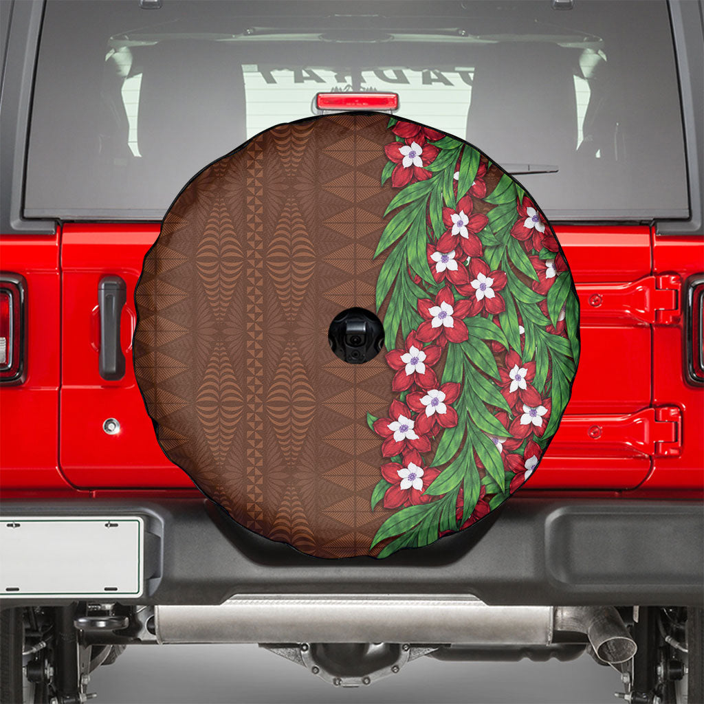 Tonga Language Week Spare Tire Cover Heilala Floral Brown LT05 - Polynesian Pride