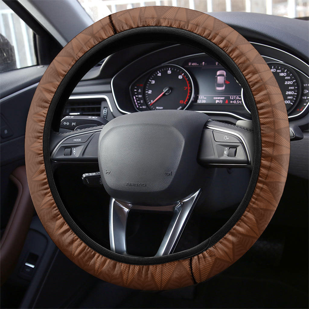 Tonga Language Week Steering Wheel Cover Heilala Floral Brown LT05 - Polynesian Pride
