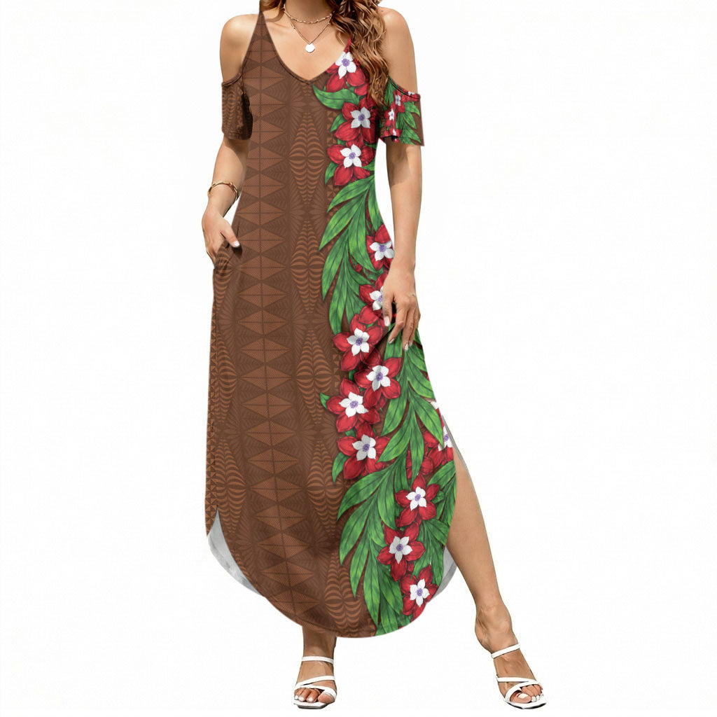 Tonga Language Week Summer Maxi Dress Heilala Floral Brown LT05 Women Brown - Polynesian Pride