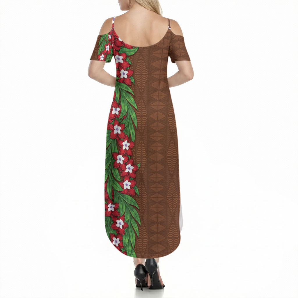 Tonga Language Week Summer Maxi Dress Heilala Floral Brown LT05 - Polynesian Pride