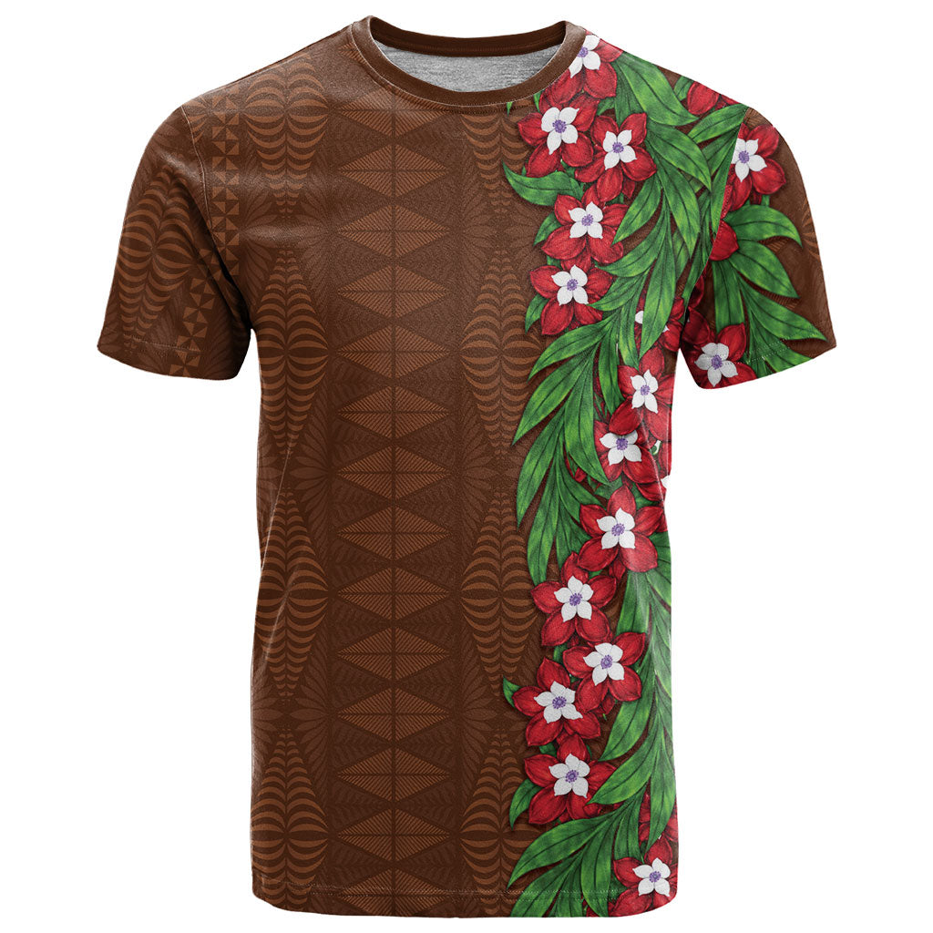 Tonga Language Week T Shirt Heilala Floral Brown LT05 Brown - Polynesian Pride
