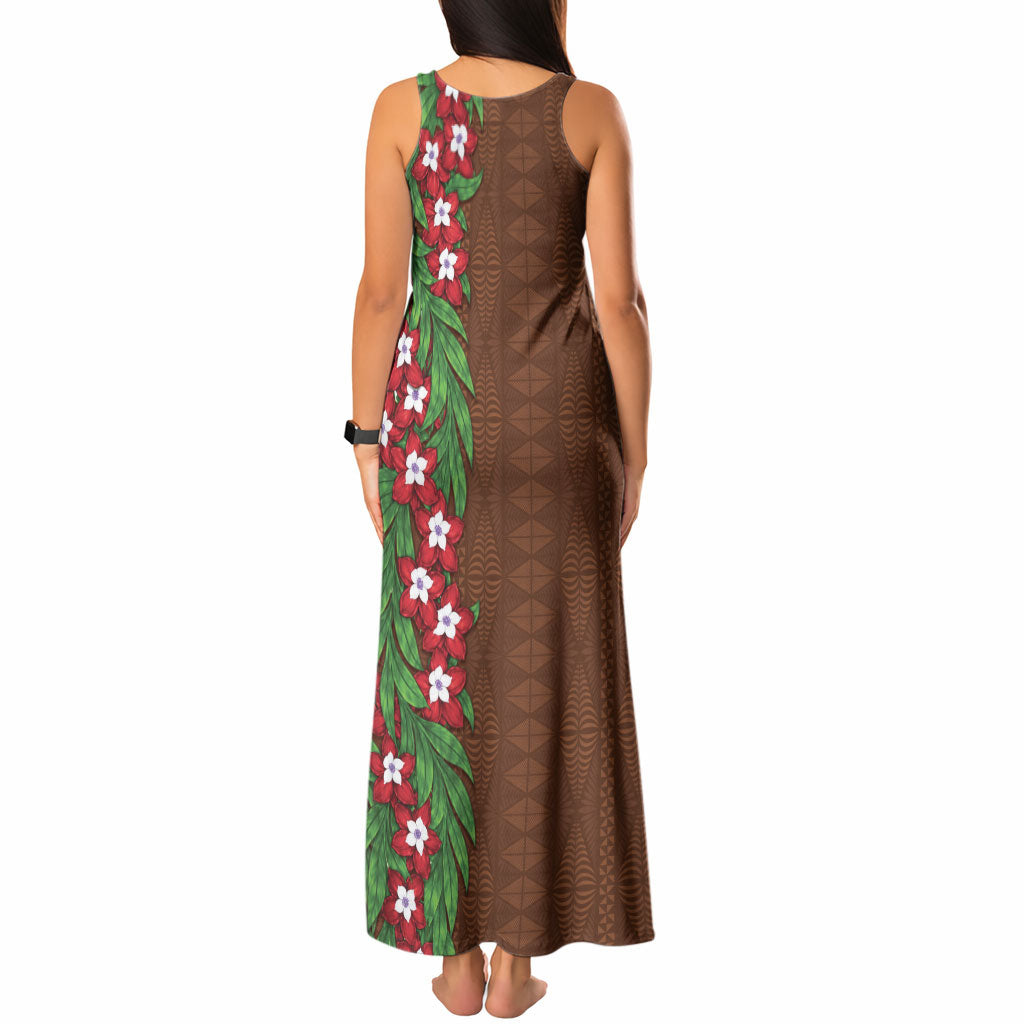 Tonga Language Week Tank Maxi Dress Heilala Floral Brown LT05 - Polynesian Pride