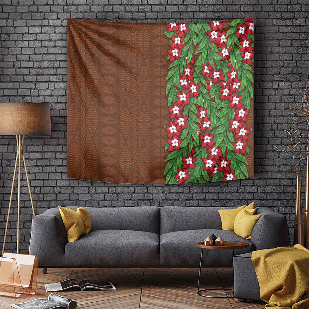 Tonga Language Week Tapestry Heilala Floral Brown LT05 Brown - Polynesian Pride