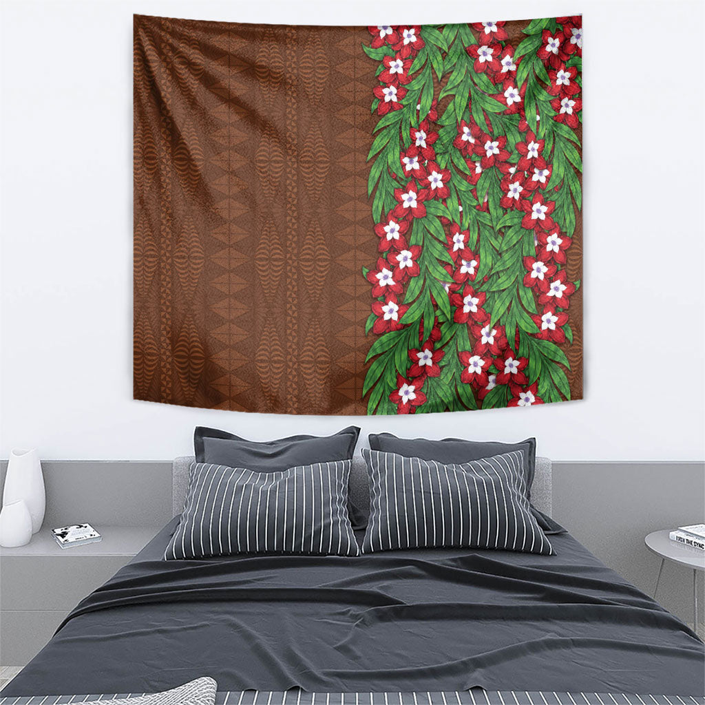 Tonga Language Week Tapestry Heilala Floral Brown LT05 - Polynesian Pride