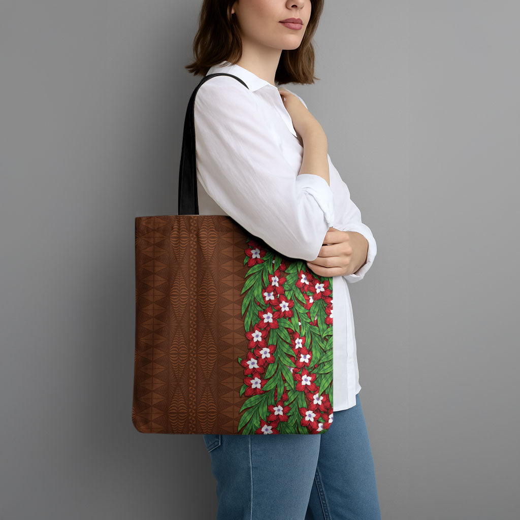 Tonga Language Week Tote Bag Heilala Floral Brown LT05 - Polynesian Pride