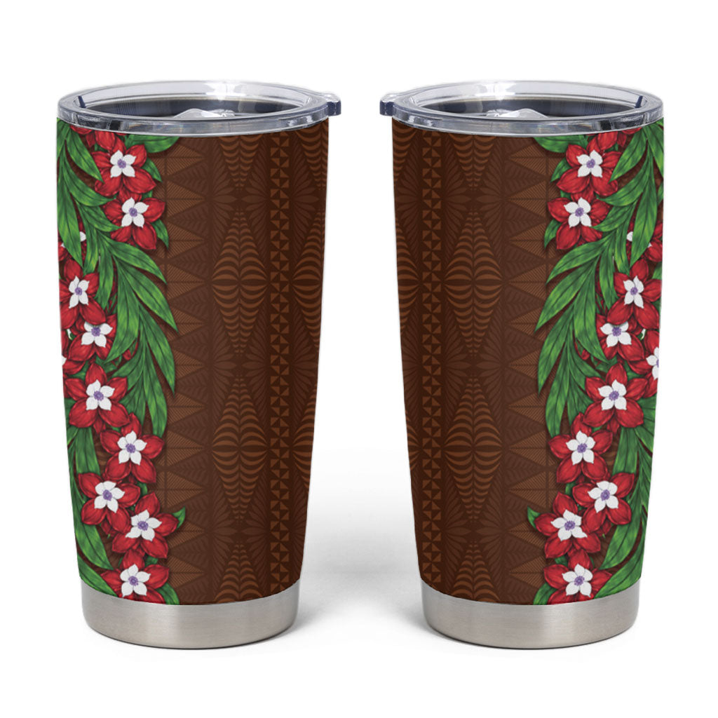 Tonga Language Week Tumbler Cup Heilala Floral Brown LT05 Brown - Polynesian Pride