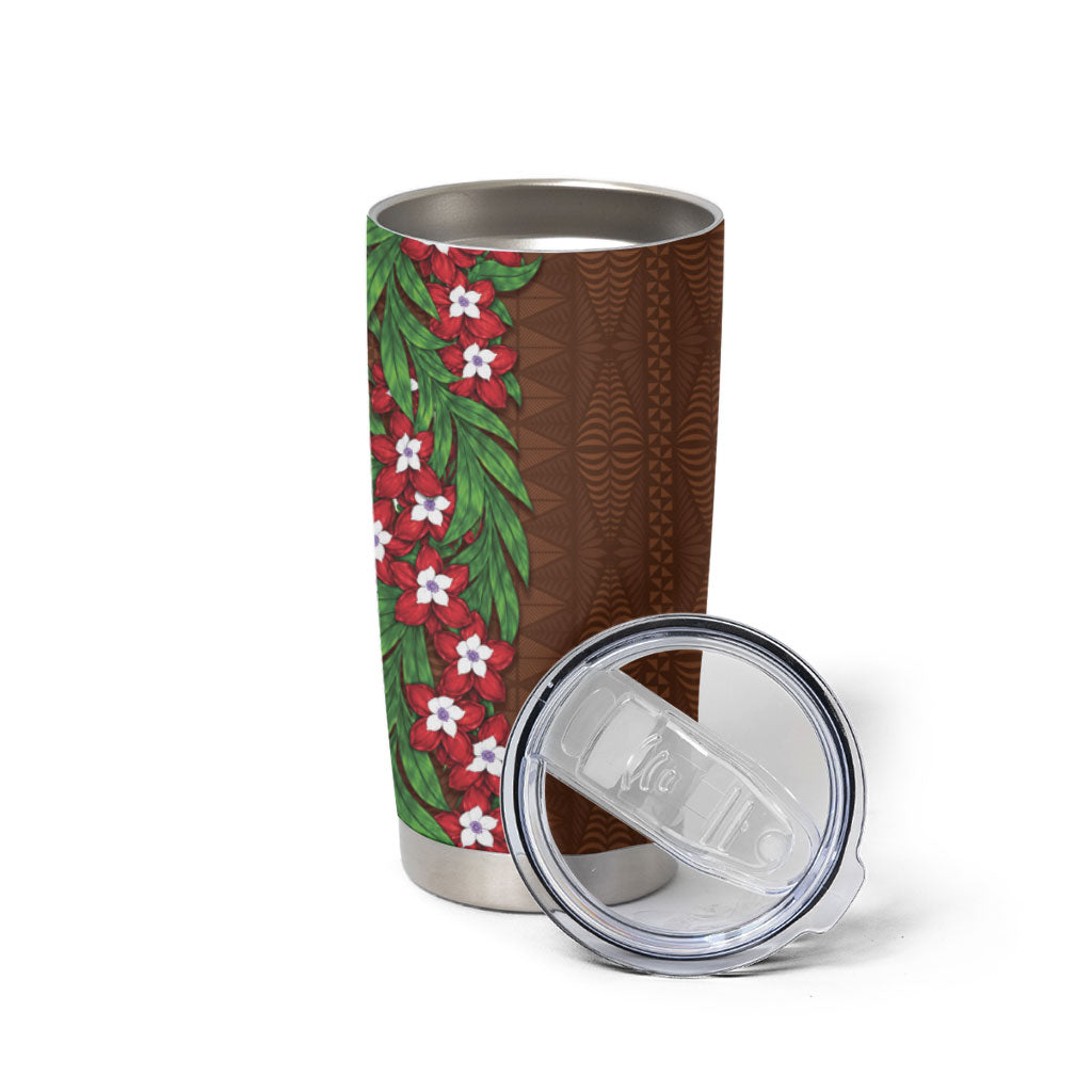 Tonga Language Week Tumbler Cup Heilala Floral Brown LT05 - Polynesian Pride