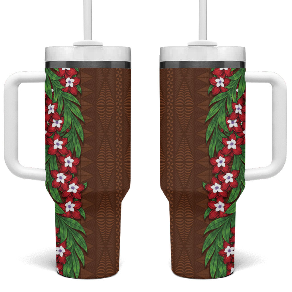 Tonga Language Week Tumbler With Handle Heilala Floral Brown LT05 One Size: 40 oz Brown - Polynesian Pride