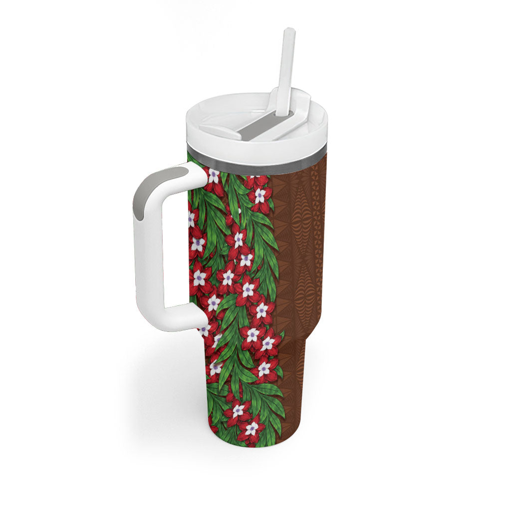 Tonga Language Week Tumbler With Handle Heilala Floral Brown LT05 - Polynesian Pride