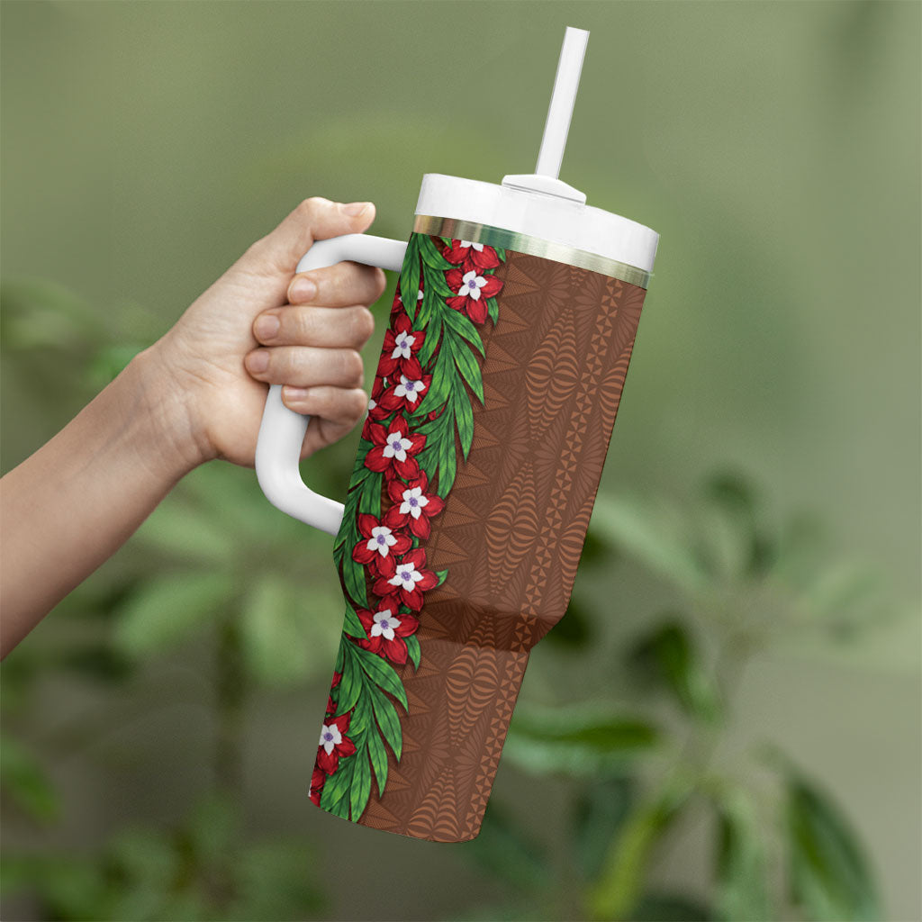 Tonga Language Week Tumbler With Handle Heilala Floral Brown LT05 - Polynesian Pride