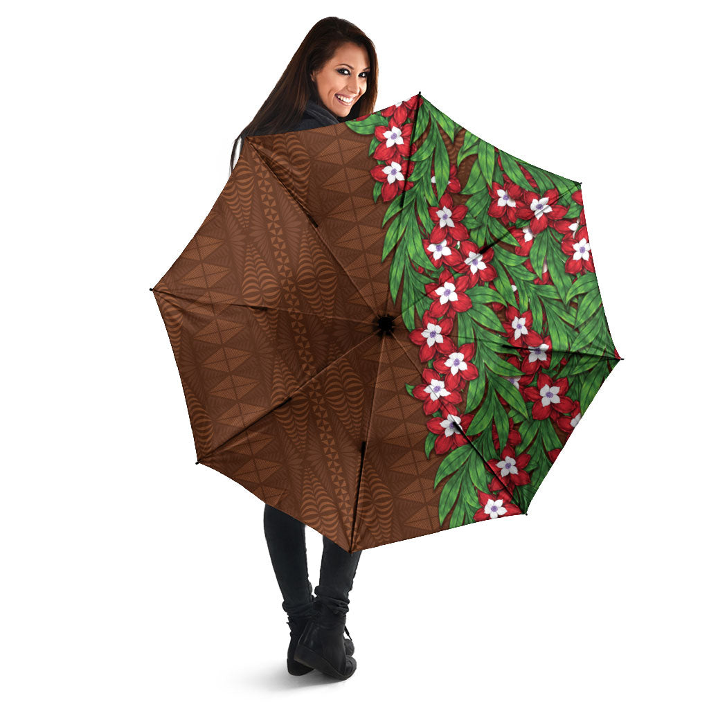 Tonga Language Week Umbrella Heilala Floral Brown LT05 - Polynesian Pride