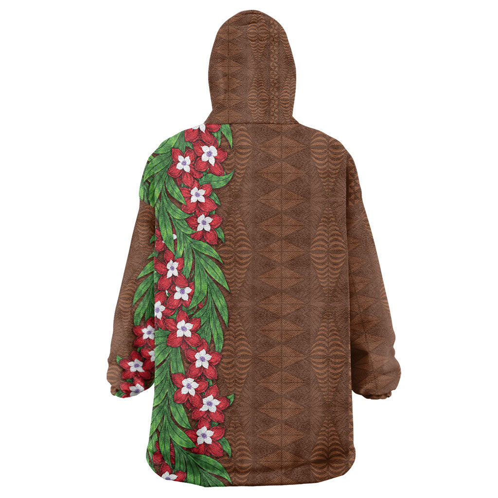 Tonga Language Week Wearable Blanket Hoodie Heilala Floral Brown LT05 - Polynesian Pride
