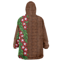 Tonga Language Week Wearable Blanket Hoodie Heilala Floral Brown LT05 - Polynesian Pride
