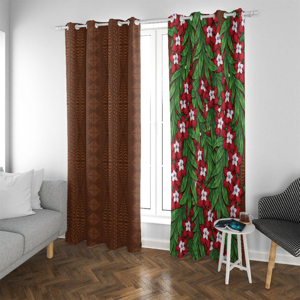 Tonga Language Week Window Curtain Heilala Floral Brown LT05 With Grommets Brown - Polynesian Pride