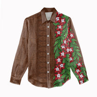 Tonga Language Week Women Casual Shirt Heilala Floral Brown LT05 - Polynesian Pride